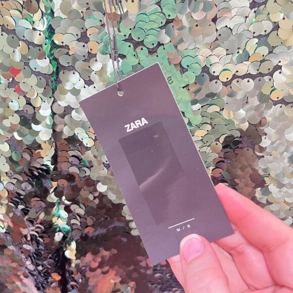 NEW Zara Women's Wide Leg Green Ombre Sequin Pants- Size‎ S - Picture 5 of 8